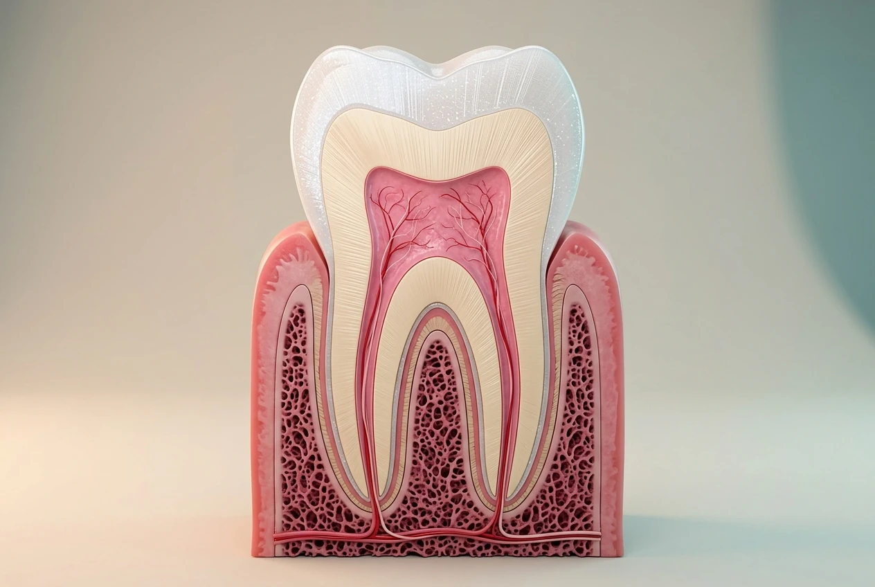 Illustration of a tooth cross-section revealing inner layers